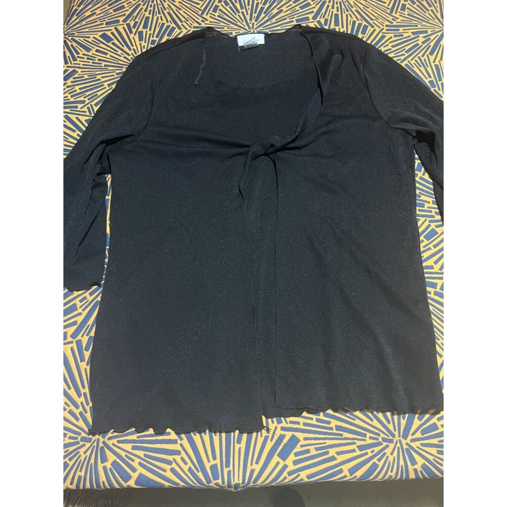 Avenue Womens Blouse 14/16 Black Sparkly Made in USA Long Sleeve Top Shirt